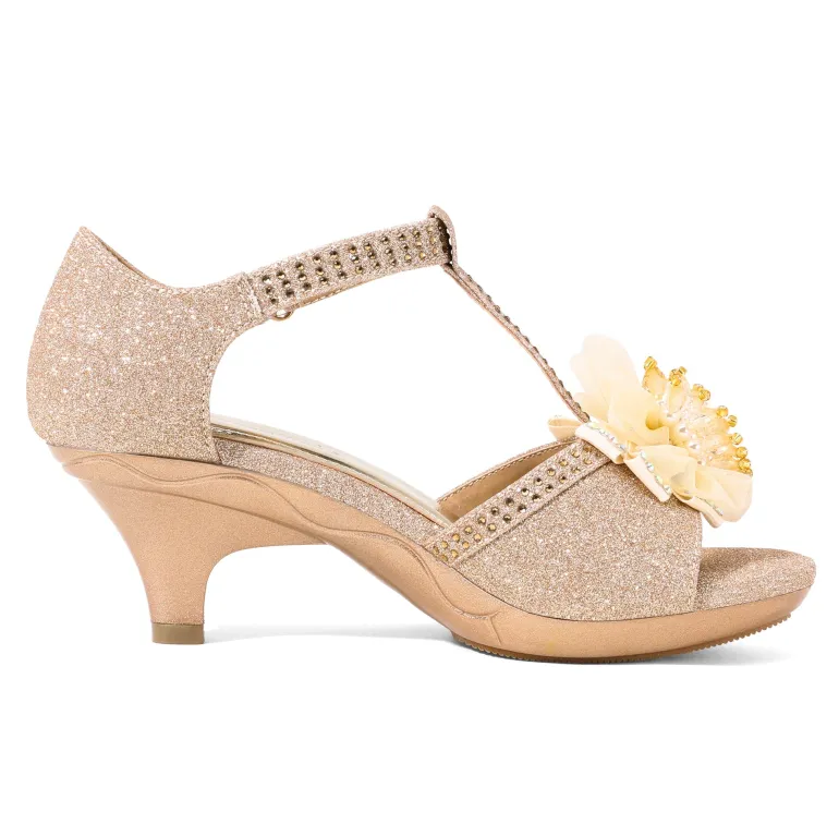 Girls Low Heel Glitter Pump Sandals