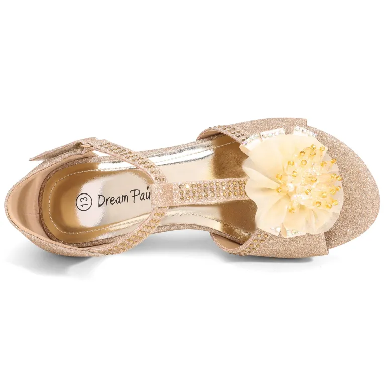 Girls Low Heel Glitter Pump Sandals
