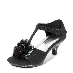 Girls Low Heel Glitter Pump Sandals