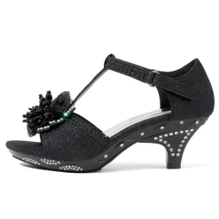 Girls Low Heel Glitter Pump Sandals