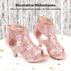 Girls Low Heel Rhinestones Sandals