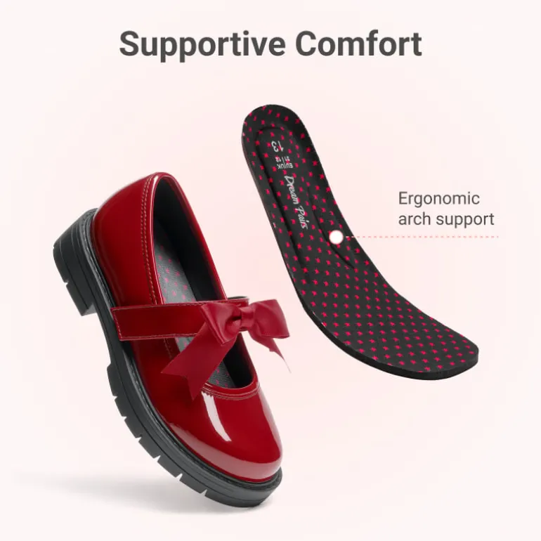 Girls' Mary Jane Bowknot Shoes with Hook-And-Loop Strap