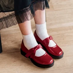 Girls' Mary Jane Bowknot Shoes with Hook-And-Loop Strap