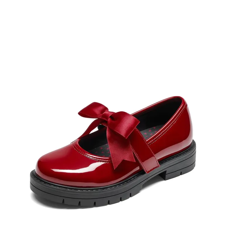 Girls' Mary Jane Bowknot Shoes with Hook-And-Loop Strap