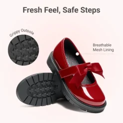 Girls' Mary Jane Bowknot Shoes with Hook-And-Loop Strap