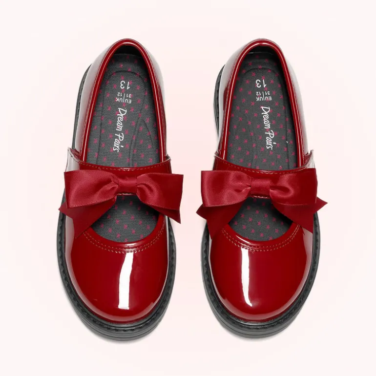 Girls' Mary Jane Bowknot Shoes with Hook-And-Loop Strap