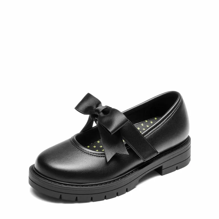 Girls' Mary Jane Bowknot Shoes with Hook-And-Loop Strap