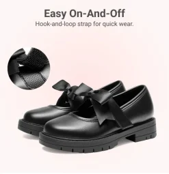 Girls' Mary Jane Bowknot Shoes with Hook-And-Loop Strap