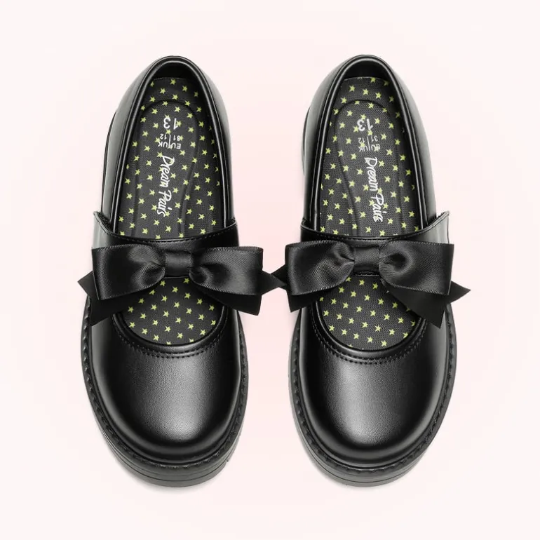 Girls' Mary Jane Bowknot Shoes with Hook-And-Loop Strap