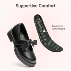Girls' Mary Jane Bowknot Shoes with Hook-And-Loop Strap