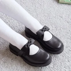 Girls' Mary Jane Bowknot Shoes with Hook-And-Loop Strap