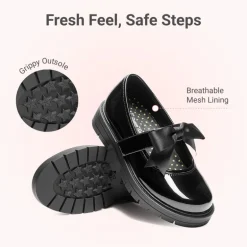Girls' Mary Jane Bowknot Shoes with Hook-And-Loop Strap