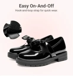 Girls' Mary Jane Bowknot Shoes with Hook-And-Loop Strap