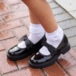 Girls' Mary Jane Bowknot Shoes with Hook-And-Loop Strap