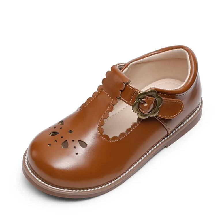Girl's Mary Jane Flats with Floral Buckle