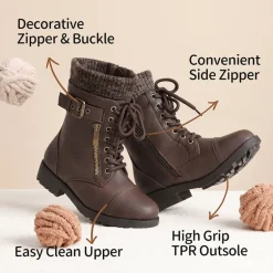 Girl's Mid Calf Combat Boots