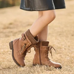 Girl's Mid Calf Combat Boots