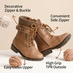Girl's Mid Calf Combat Boots