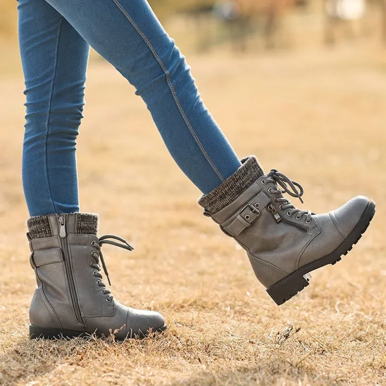Girl's Mid Calf Combat Boots