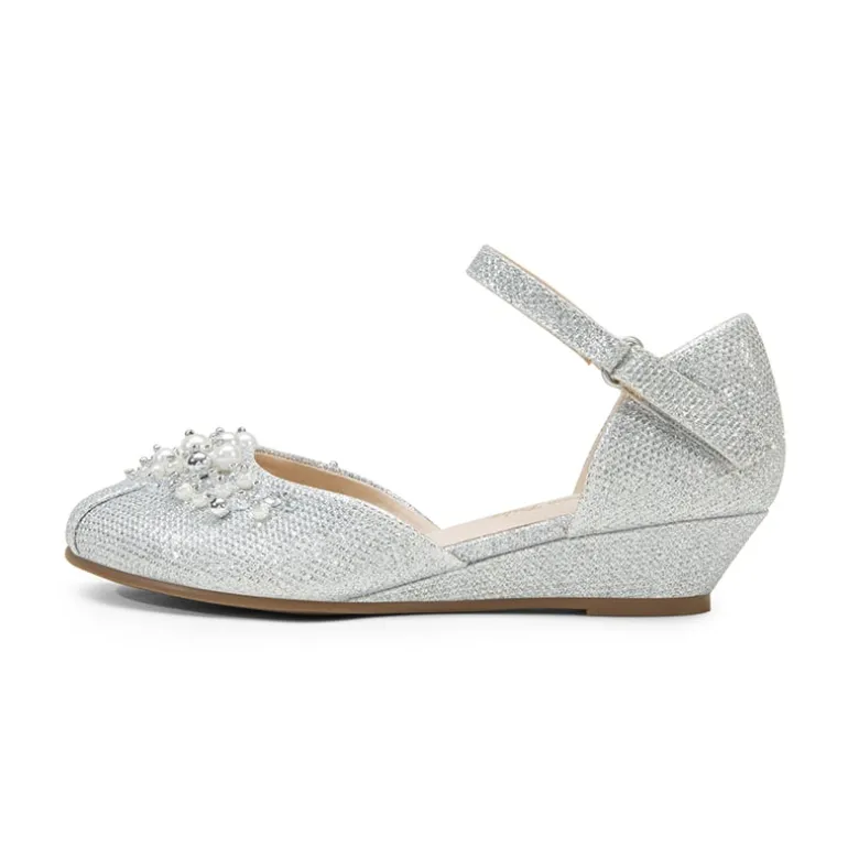 Girls Pearl Low Wedge Shoes