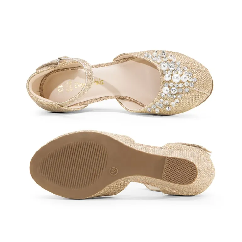Girls Pearl Low Wedge Shoes