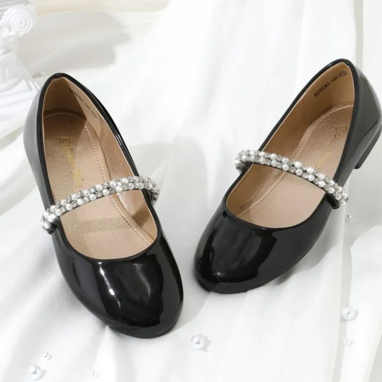 Girls’ Pearl & Rhinestone Mary Jane Flats