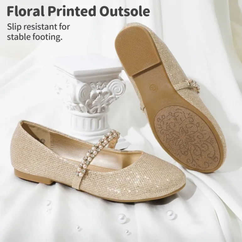 Girls’ Pearl & Rhinestone Mary Jane Flats