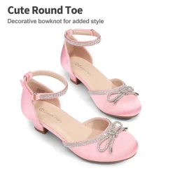 Girls Rhinestone Bowknot Low Heels