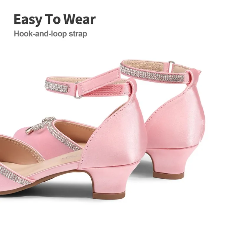 Girls Rhinestone Bowknot Low Heels