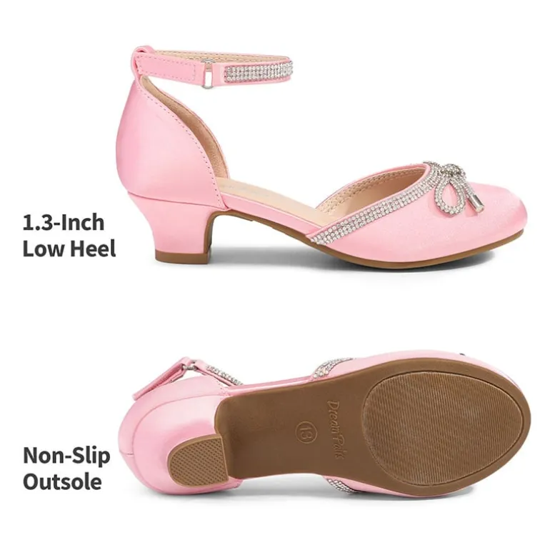 Girls Rhinestone Bowknot Low Heels