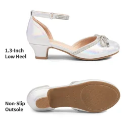 Girls Rhinestone Bowknot Low Heels