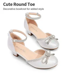 Girls Rhinestone Bowknot Low Heels