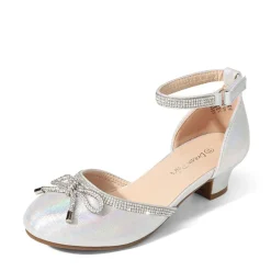 Girls Rhinestone Bowknot Low Heels