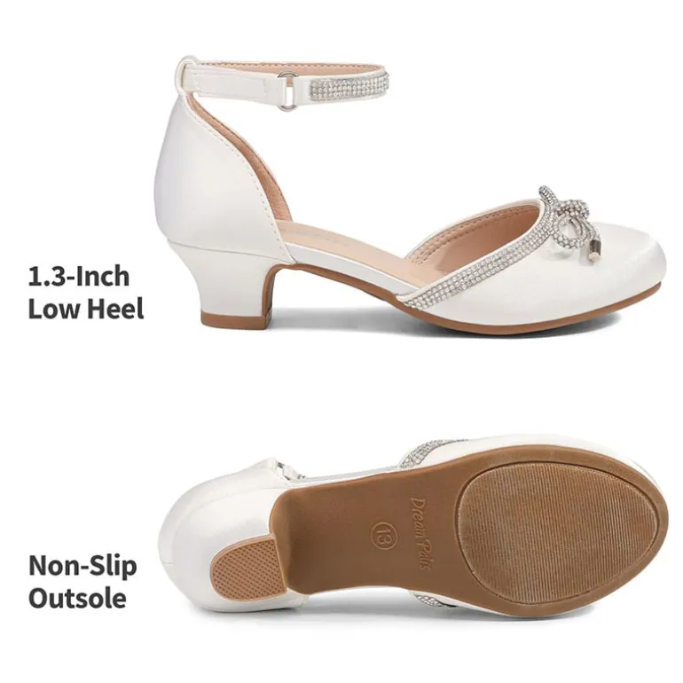 Girls Rhinestone Bowknot Low Heels