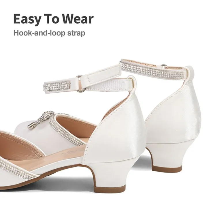 Girls Rhinestone Bowknot Low Heels