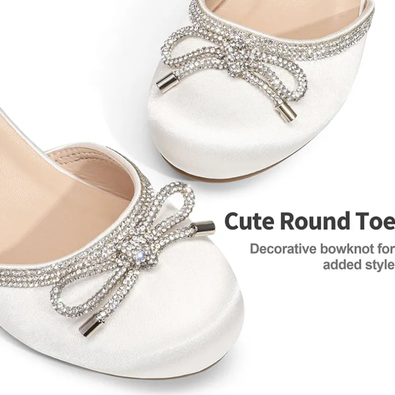 Girls Rhinestone Bowknot Low Heels