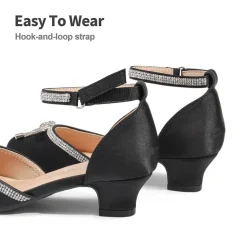 Girls Rhinestone Bowknot Low Heels