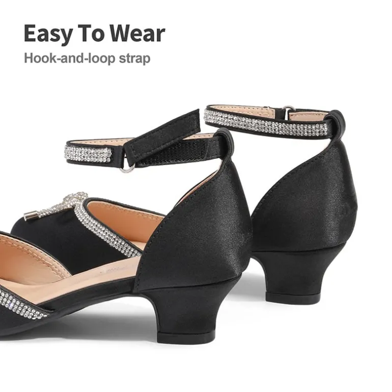 Girls Rhinestone Bowknot Low Heels