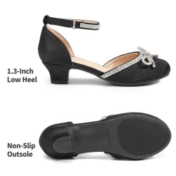 Girls Rhinestone Bowknot Low Heels
