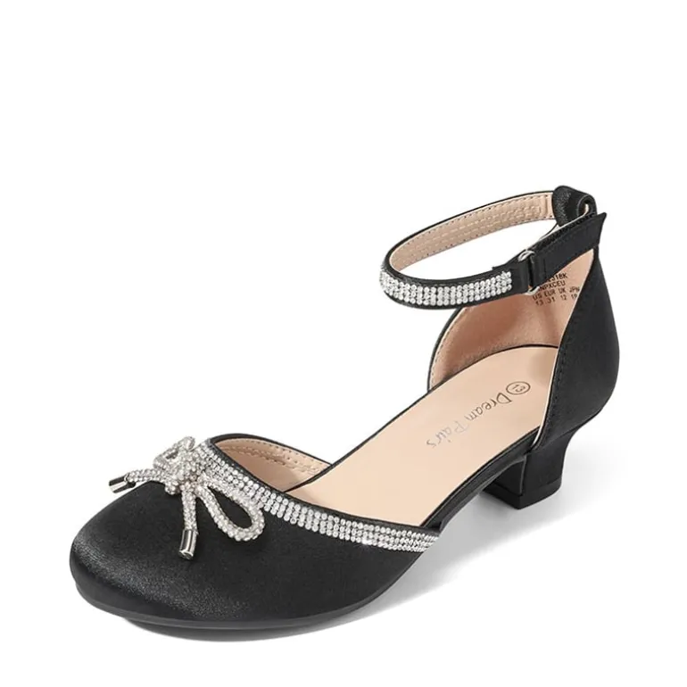 Girls Rhinestone Bowknot Low Heels
