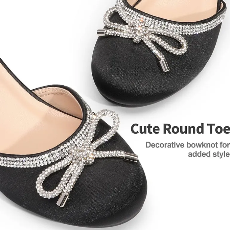 Girls Rhinestone Bowknot Low Heels