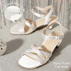 Girls Rhinestone Low Heel Sandals