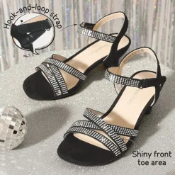 Girls Rhinestone Low Heel Sandals