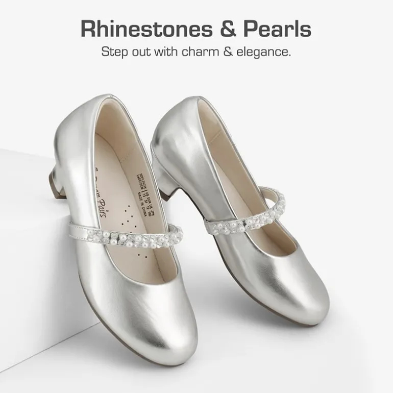 Girls' Rhinestone Mary Jane Low Heels
