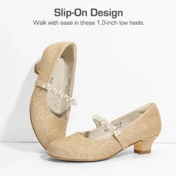 Girls' Rhinestone Mary Jane Low Heels