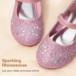 Girls’ Rhinestone Pearl Suede Ankle Strap Flats