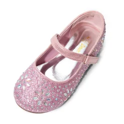 Girls’ Rhinestone Pearl Suede Ankle Strap Flats