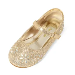 Girls’ Rhinestone Pearl Suede Ankle Strap Flats