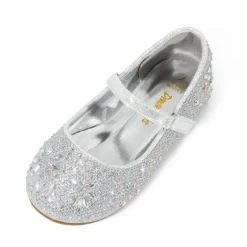 Girls’ Rhinestone Pearl Suede Ankle Strap Flats