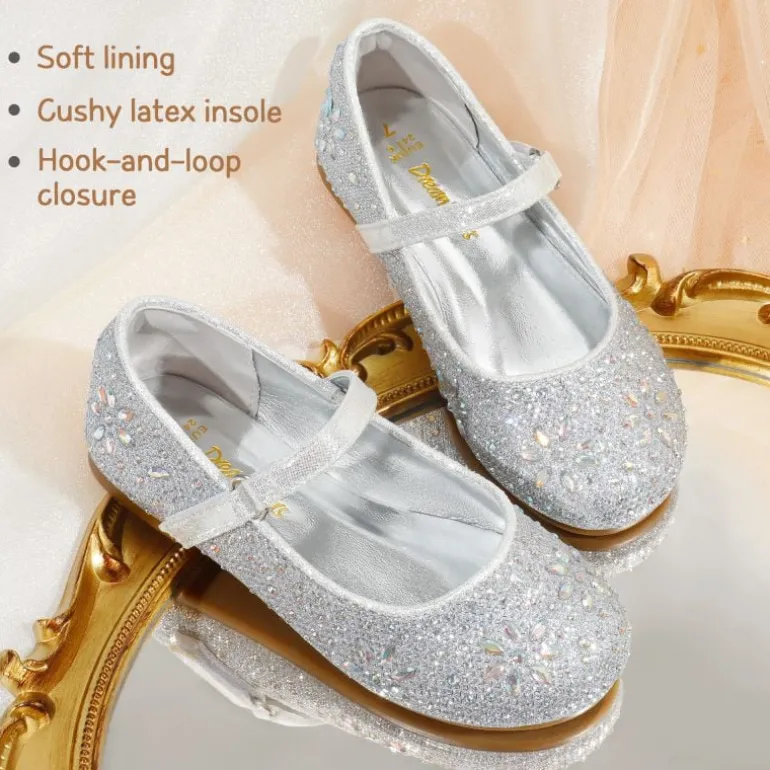 Girls’ Rhinestone Pearl Suede Ankle Strap Flats